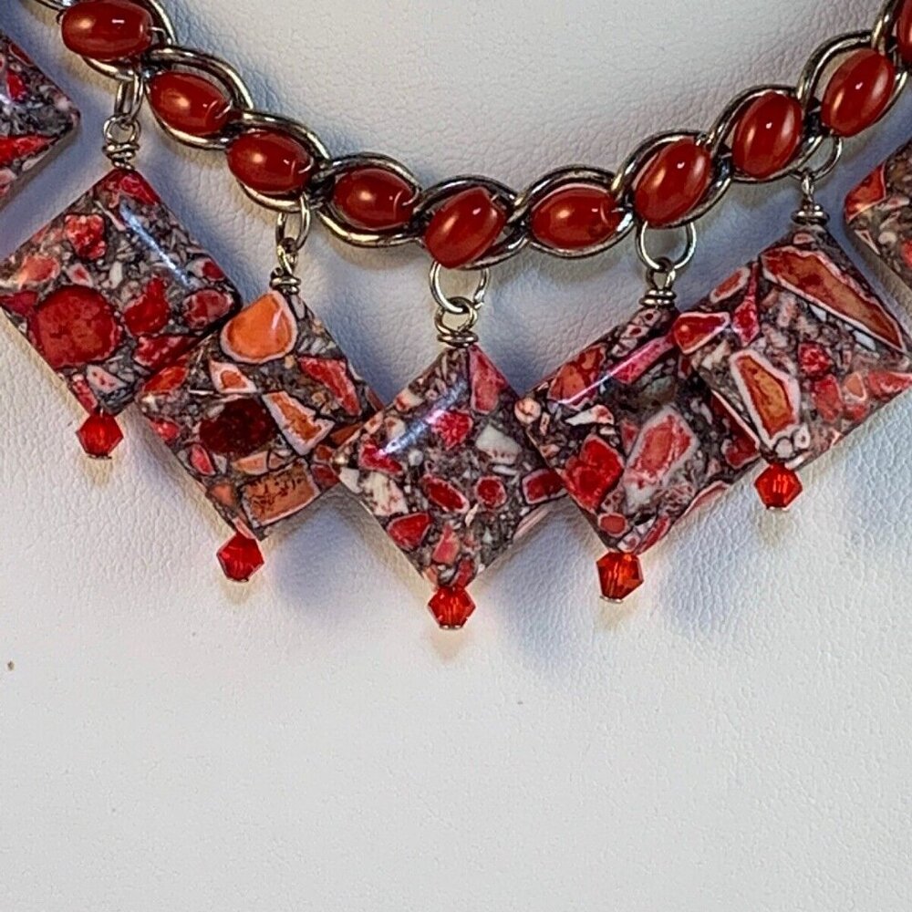 Pyrite Sea Sediment Necklace With Red Crystals And Beads (NA101) - Picture 2 of 4